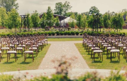 La Roserie wedding venue aisle view from back at Pillar & Post Hotel in Niagara-on-the-Lake