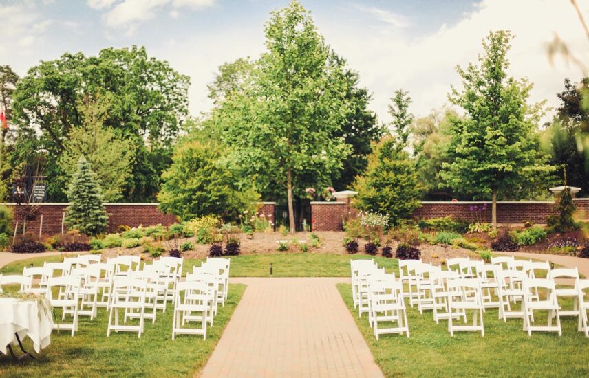 Front aisle view of Pont du Mont wedding venue at the Pillar & Post Hotel in Niagara-on-the-Lake