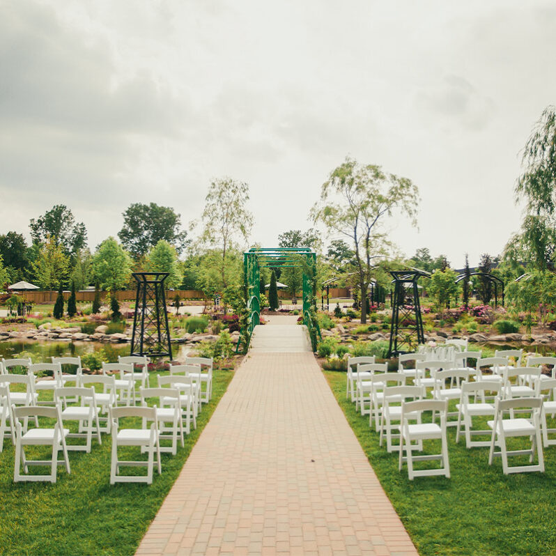 Back aisle view of Pont du Mont wedding venue at the Pillar & Post Hotel in Niagara-on-the-Lake