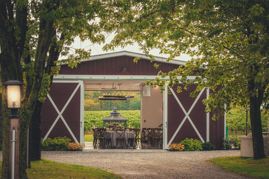 Indoor barn reception venue at Cave Spring Vineyard in Vineland Ontario