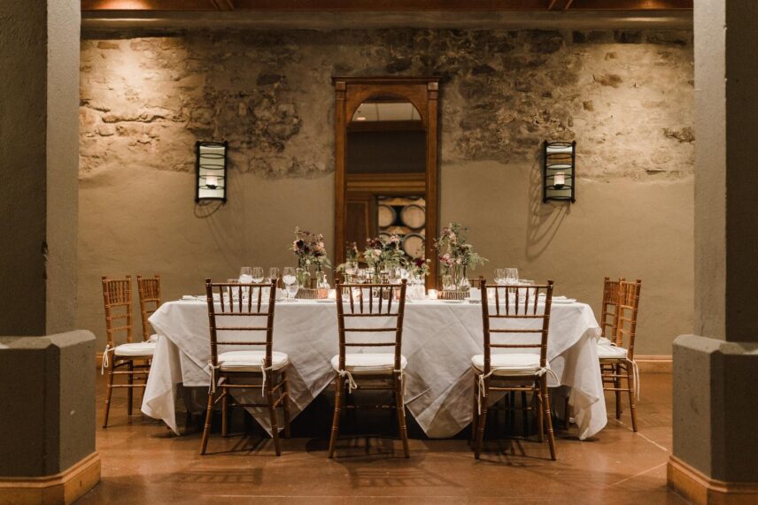An intimate wedding reception in Vintner’s Cellar at Inn On The Twenty in Jordan Village.