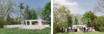 Two photos of the Waterview Garden wedding venue at Queen’s Landing.