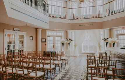 ceremony set up inside chateau des charmes