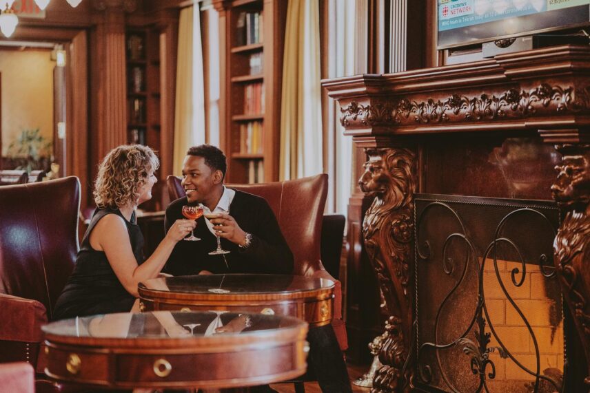 A couple enjoying the ambiance at Churchill Lounge in Niagara-on-the-Lake.