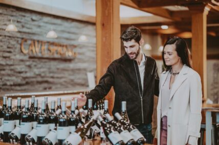 A couple touring Cave Spring Vineyard in the Niagara Benchlands.