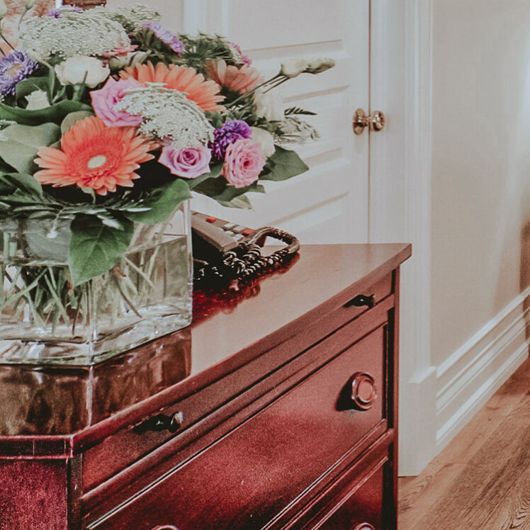 Flower arrangements in guest room accommodations at Inn On The Twenty in Jordan Village.