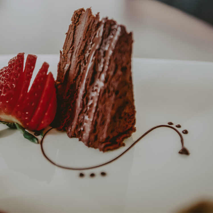 Chocolate cake catered to meetings at Inn On The Twenty in Jordan Village