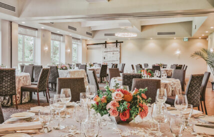 Valley View Room reception venue table centerpiece at Inn On The Twenty in Jordan Village
