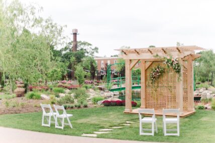 A wedding ceremony at Le Petit Pavilion in The Gardens at Pillar and Post.