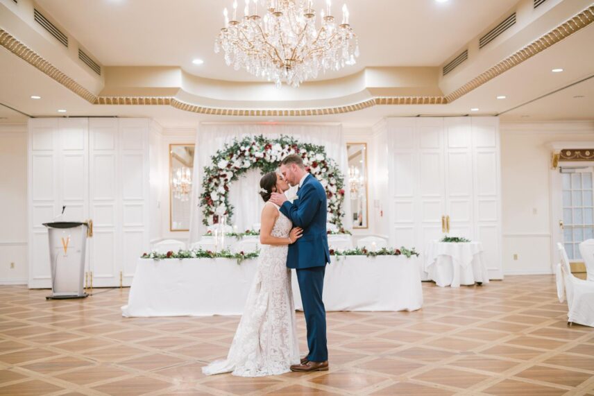 A couple in the Georgian Ballroom at Queen’s Landing.