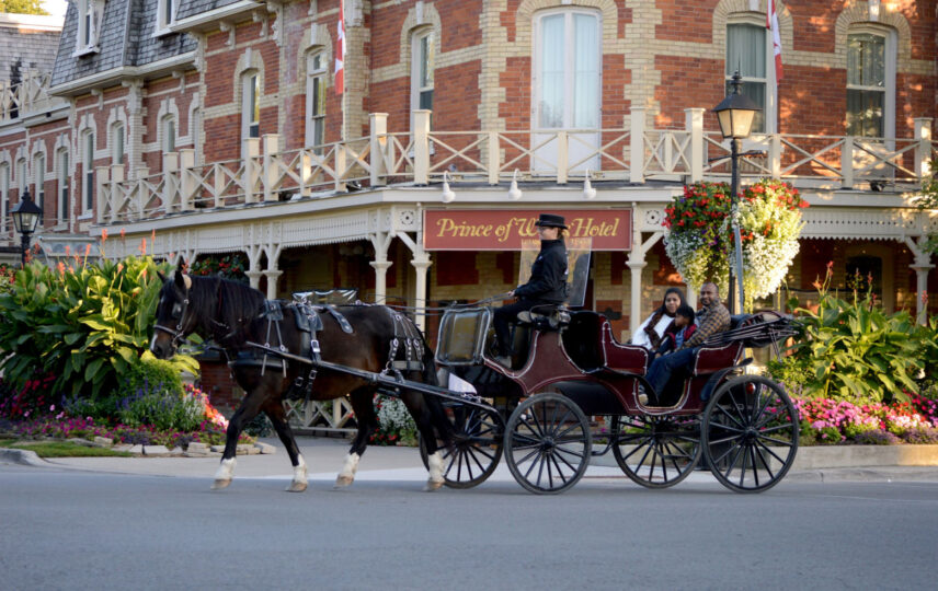 A horse drawn carriage touring Old Town Niagara on the Lake
