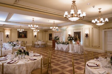 A wedding reception hosted in the Victoria and Albert Ballroom at Prince of Wales.