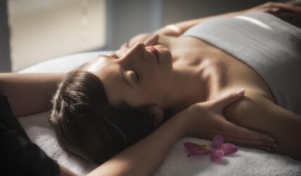 A hotel guest receiving a massage at Millcroft Spa in Caledon, Ontario.