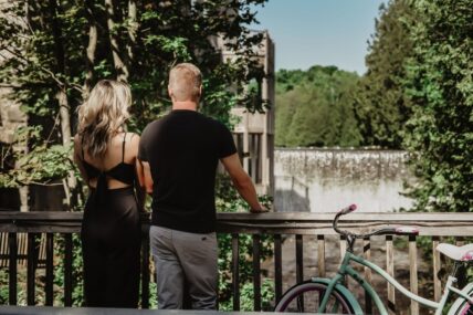 A couple enjoying the beauty of nature at Millcroft Inn & Spa in Caledon.