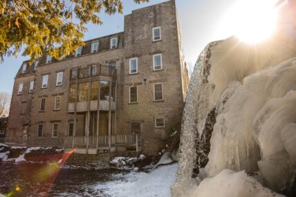 The outside of Millcroft Inn & Spa on a winter day.