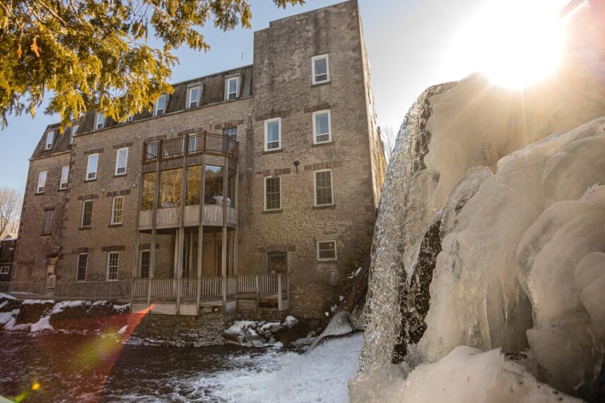 The outside of Millcroft Inn & Spa on a winter day.