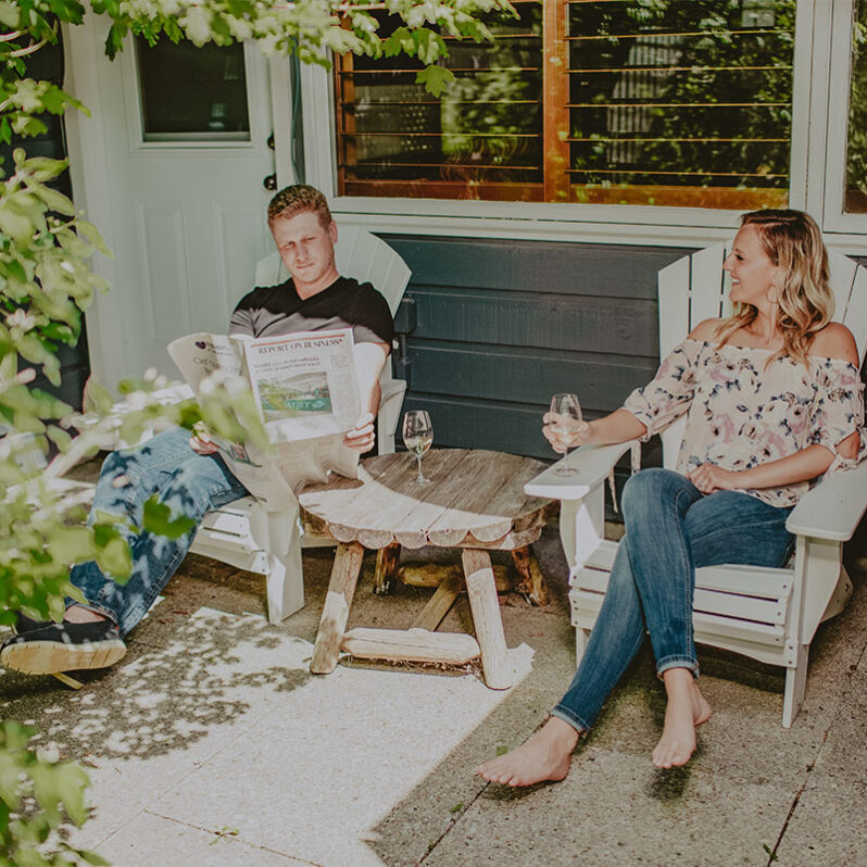 Couple enjoying luxury accommodation amenities in room suites at Millcroft Inn & Spa in Caledon