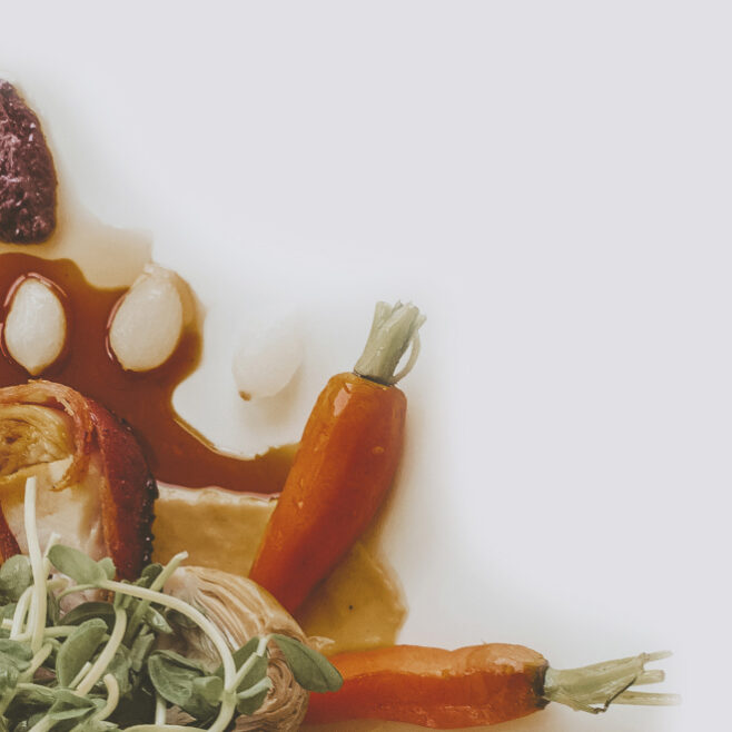 Appetizing vegetables and sauces at Headwaters Restaurant at Millcroft Inn & Spa in Caledon