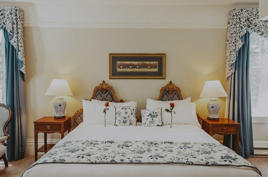 The Manor House Guest Room bedding at Millcroft Inn & Spa in Caledon
