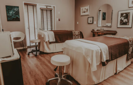 Spa treatment room prepared for next guest at Millcroft Spa in Caledon, ON