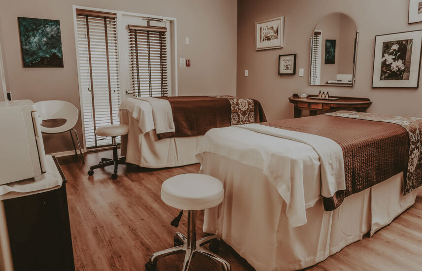 Spa treatment room prepared for next guest at Millcroft Spa in Caledon, ON