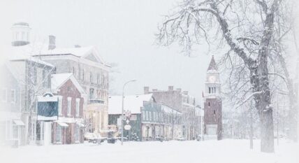 Old Town Niagara-on-the-Lake covered in snow.