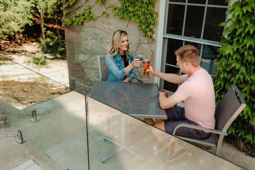 A couple enjoying alcoholic beverages in Caledon.