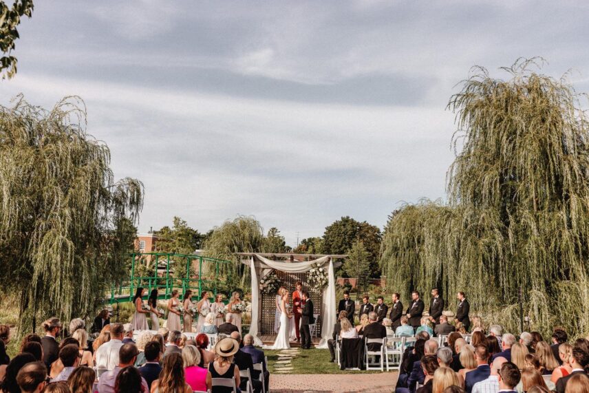 A couple getting married in The Gardens at Pillar and Post.