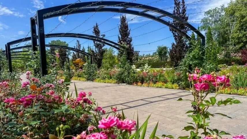 Arches of The Promenade with blooming flowers in The Gardens at Pillar and Post
