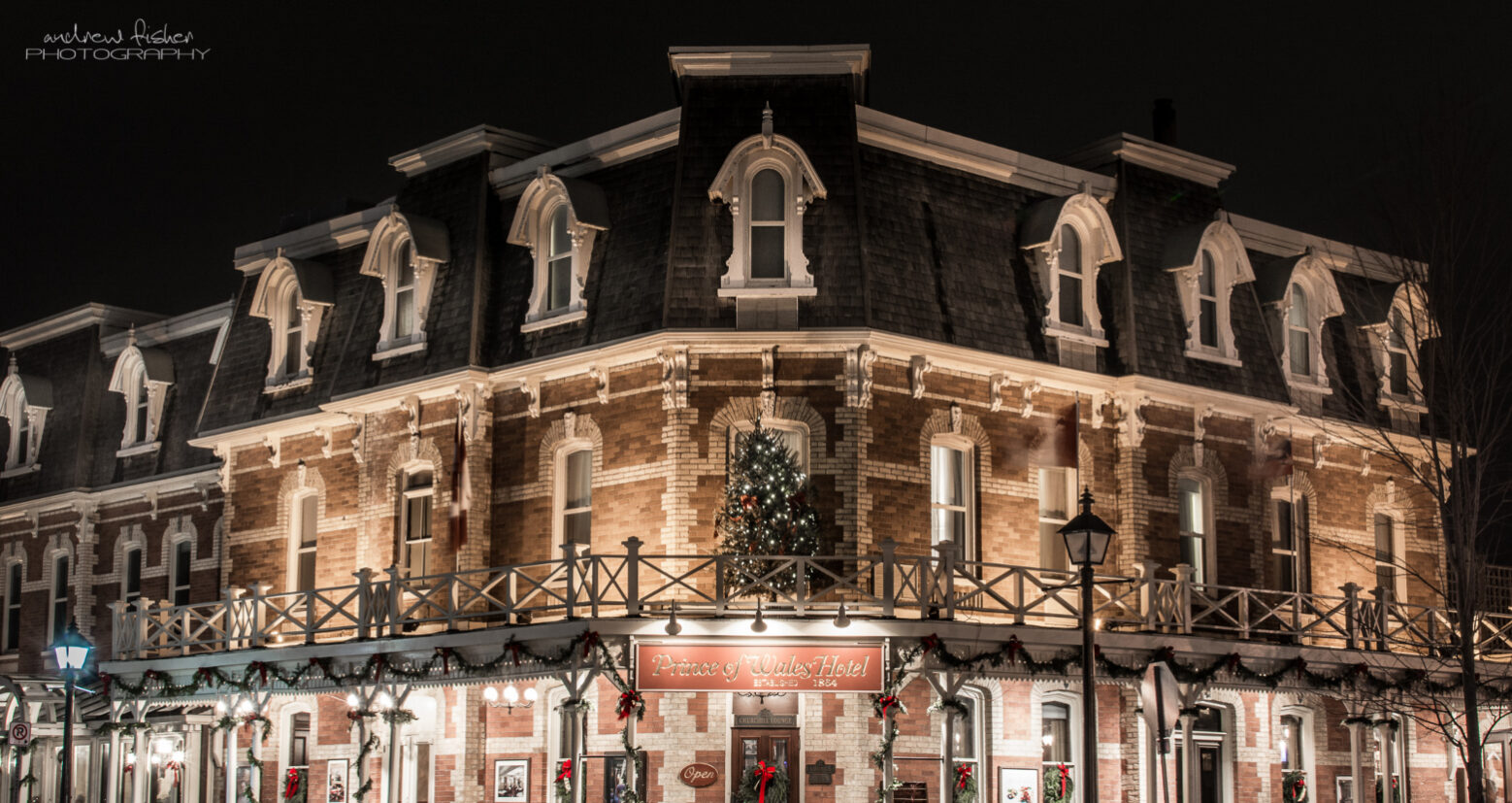 Outside the Prince of Wales hotel at Christmas time.
