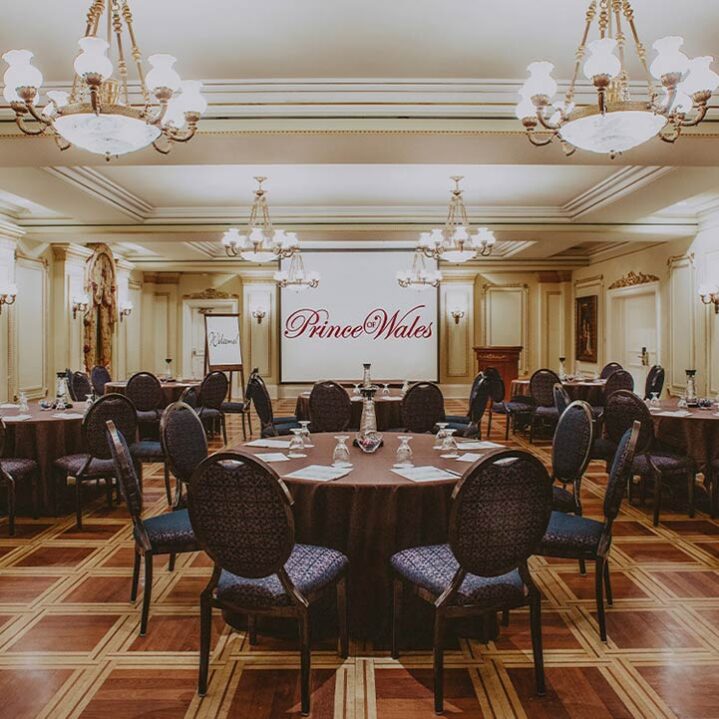 The ballroom at the Prince of Wales hotel set up for a conference in Niagara-on-the-Lake.