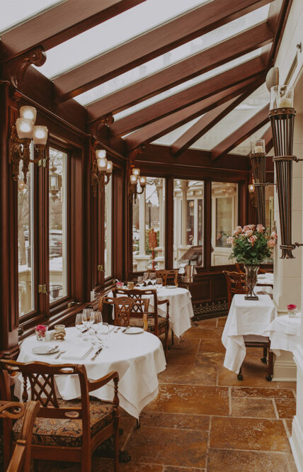 Sunroom seating in Noble Restaurant at the Prince of Wales Hotel in Niagara-on-the-Lake