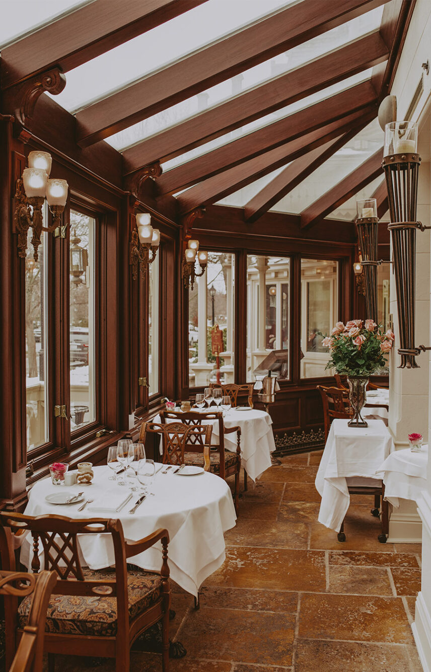 Sunroom seating in Noble Restaurant at the Prince of Wales Hotel in Niagara-on-the-Lake