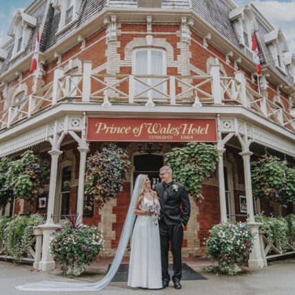 Wedding photos taken outside of the Prince of Wales Hotel in Niagara-on-the-Lake, Ontario.