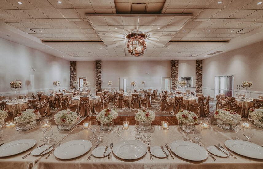 Royal Cambridge table setting design and room layout for wedding at the Prince of Wales Hotel in Niagara-on-the-Lake