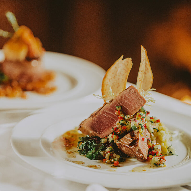Gourmet meal prepared by Cannery Restaurant in the Pillar & Post Hotel in Niagara-on-the-Lake
