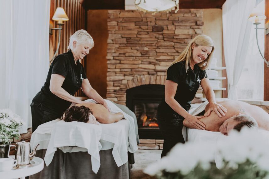 A couple enjoying the 100 Fountain Spa experience in Niagara-on-the-Lake.