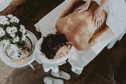 A woman receiving a body wrap at 100 Fountain Spa in Niagara-on-the-Lake.