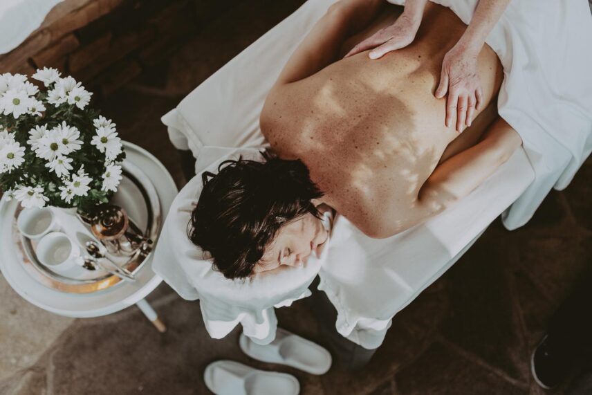 A bride receiving the Signature Scrub at 100 Fountain Spa in Niagara-on-the-Lake.