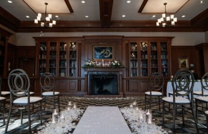 Romantic wedding ceremony in the Olde Library at Pillar and Post