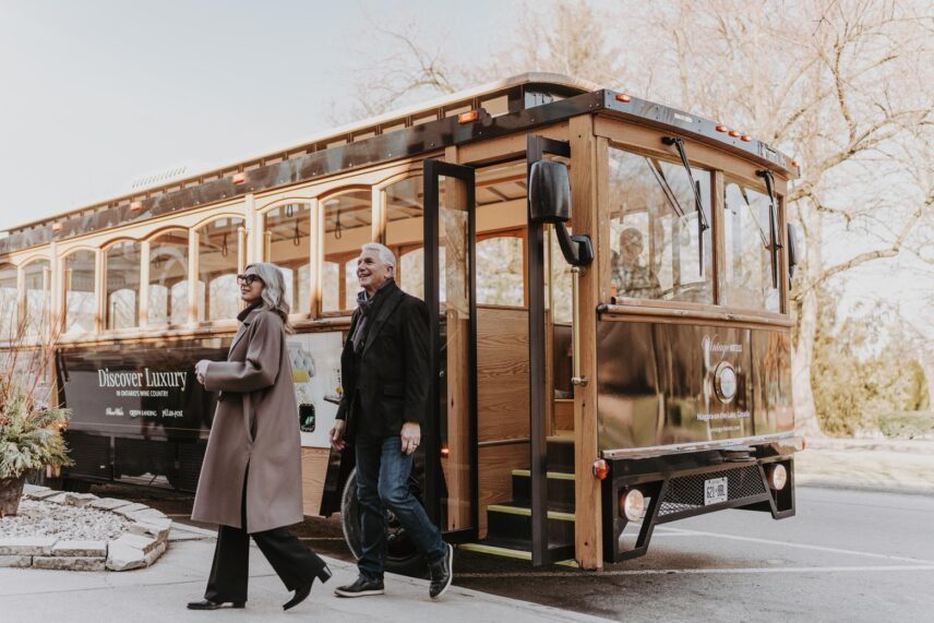 A couple visiting breweries and distilleries in Niagara-on-the-Lake.