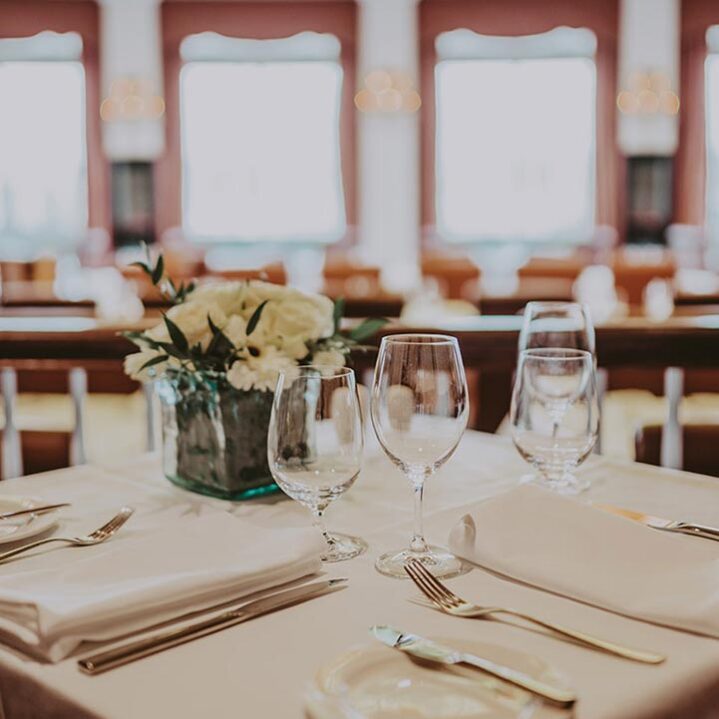 Elegant place settings at Tiara Restaurant in the Queen’s Landing hotel in Niagara-on-the-Lake.