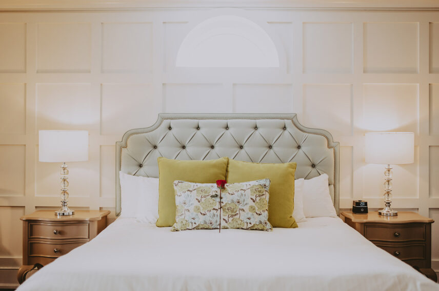 Bed decor in suites at the Queens Landing Hotel in Niagara-on-the-Lake