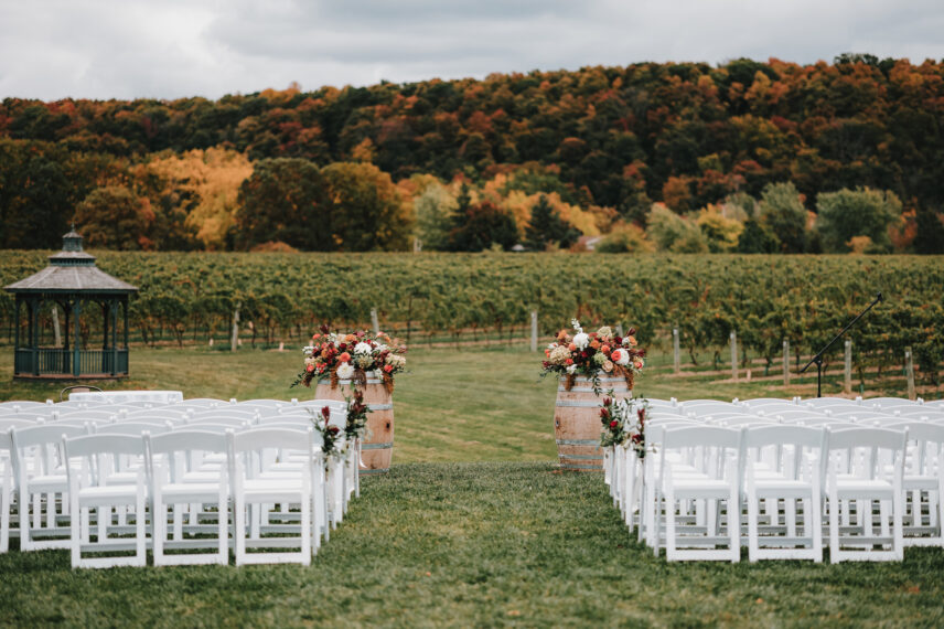 Outdoor wedding venue at Cave Spring Vineyard in Niagara-on-the-Lake, Ontario.
