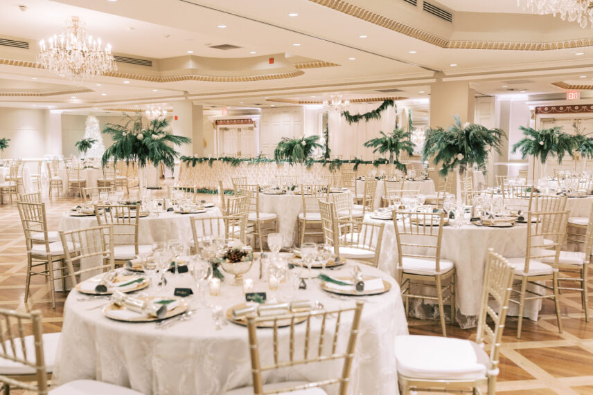 Seasonal greenery used to decorate a winter wedding at Queen’s Landing