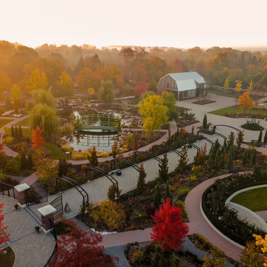 An aerial view of the Gardens at Pillar and Post in Niagara-on-the-Lake, Ontario.