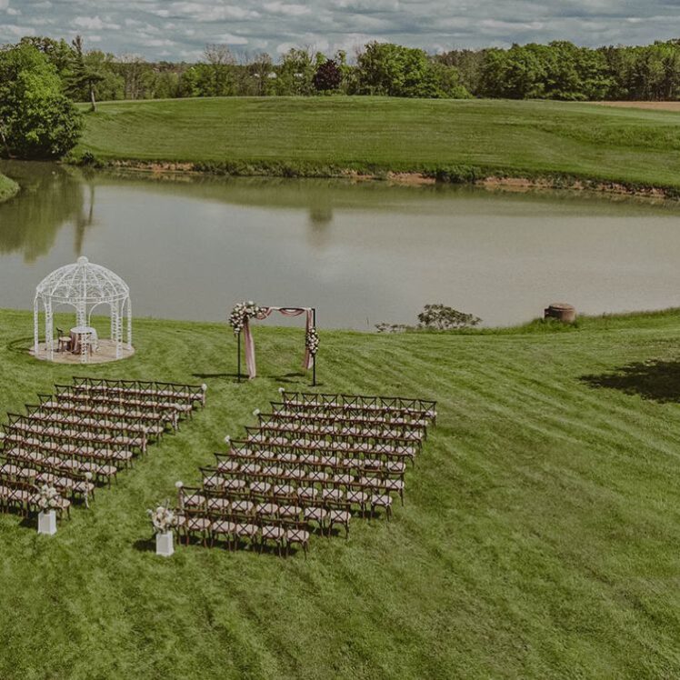Wedding ceremony set up on the grounds at Sue-Ann Staff winery in Niagara-on-the-Lake.