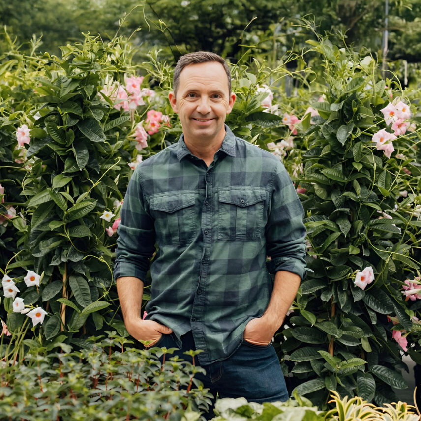 Frankie Flowers in a garden.