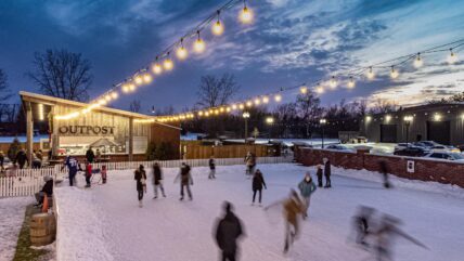 Guests skating in The Gardens at Pillar and Post in Niagara-on-the-Lake.