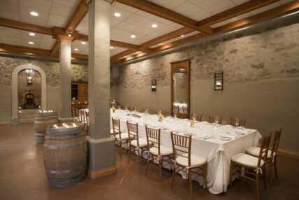 Vintner’s Cellar set up for a wedding reception.